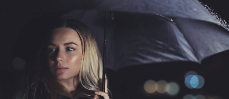 Sad women at rainy night