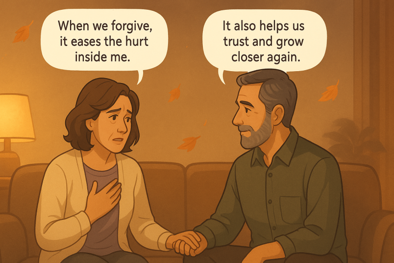 Woman taking steps towards forgiveness