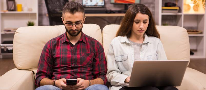 Couple ignoring each other