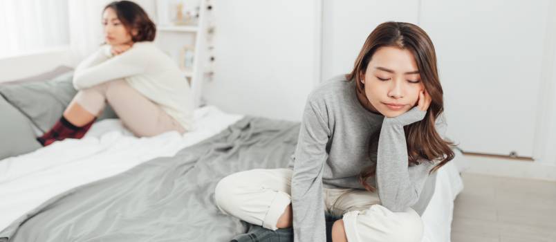 Woman having quarrel at home
