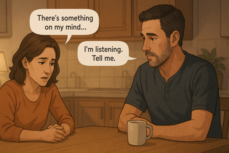 talking seriously at the kitchen table