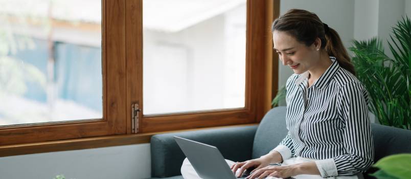 Young woman working from home