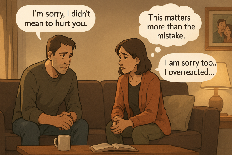 Couple saying sorry to each other