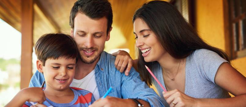 parents coloring with son
