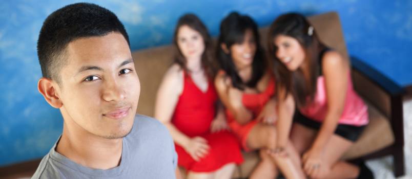 Handsome man with girlfriends