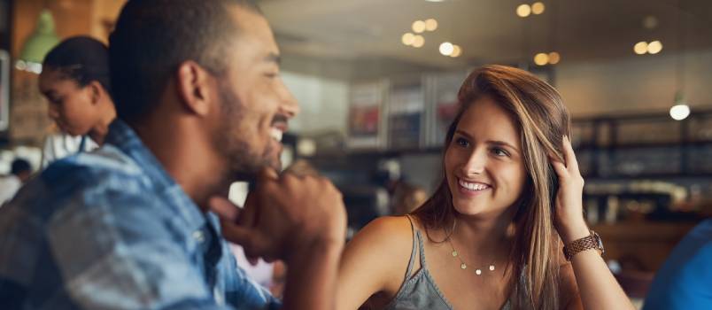 Young couple on a date in cafe 