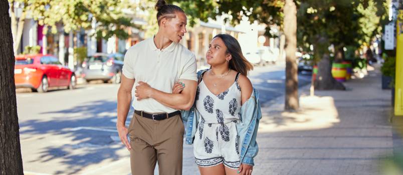 Couple walking in city
