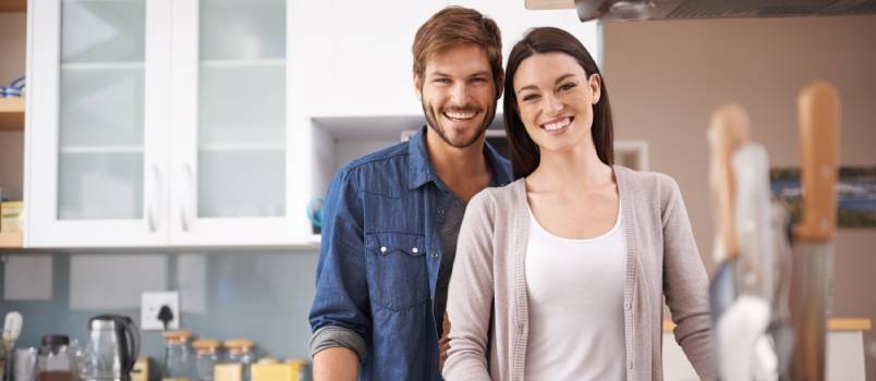 Couple making dinner together
