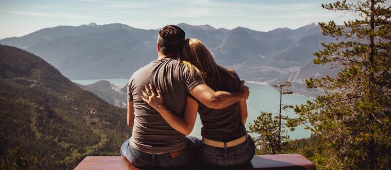 Man and woman sitting on the beach