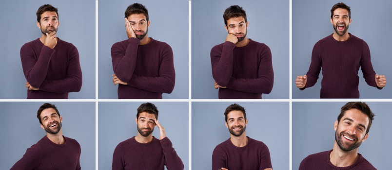 Young man expressing different facial expression