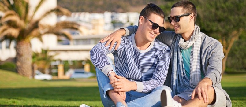 Gay couple enjoying out together