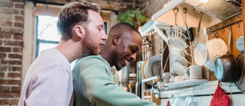 Happy couple cooking together
