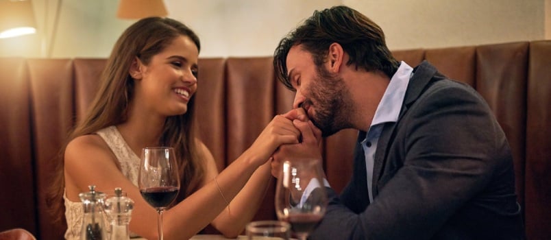 Young couple enjoying romantic dinner