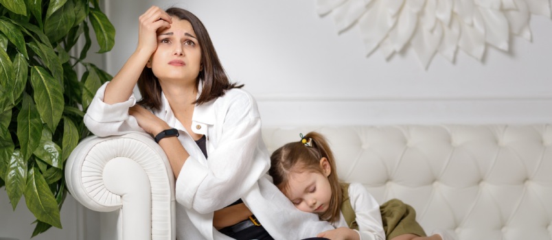 Mother is suffering from depression while child is sleeping