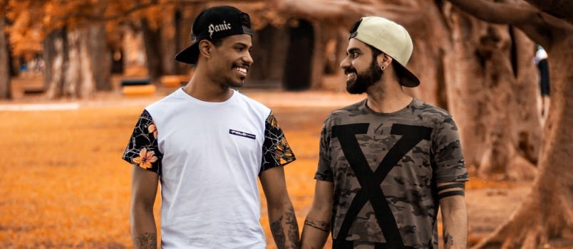 Gay couple looking at each other