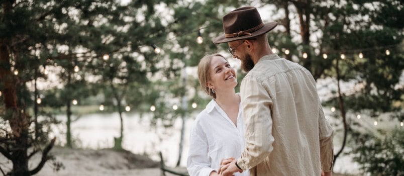 Happy couple facing each other