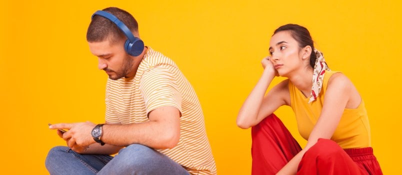 Girlfriend looking sad at her boyfriend