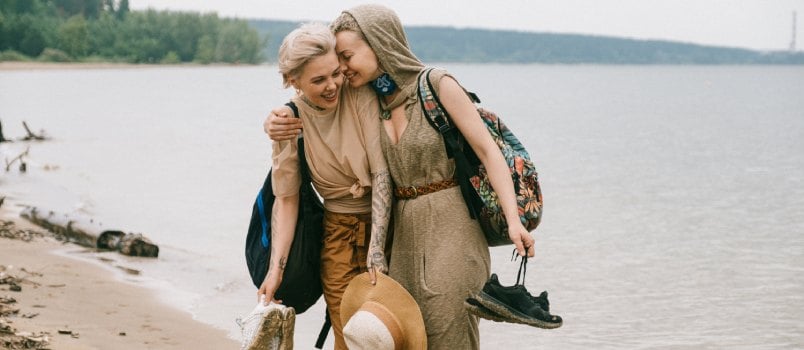 Woman embracing at beach