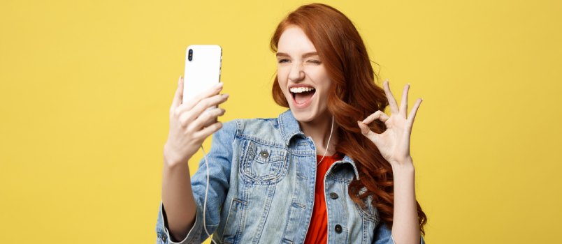 Happy girl talking on video call
