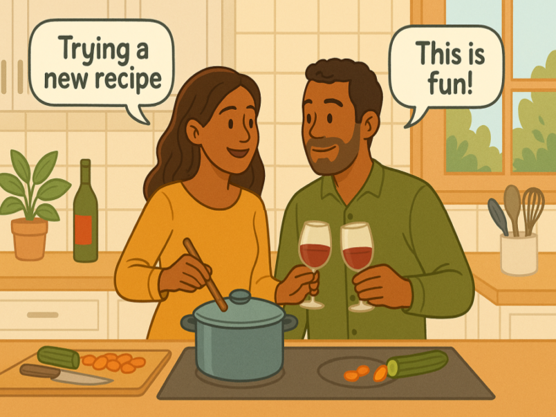 Young couple cooking together