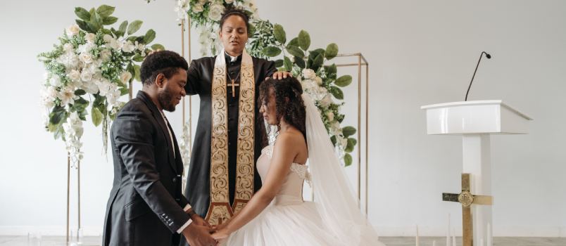 Bride and groom getting married