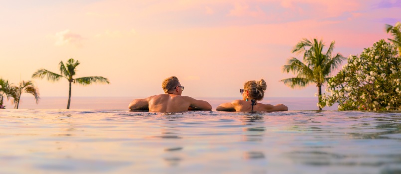 Romantic couple enjoying sunset