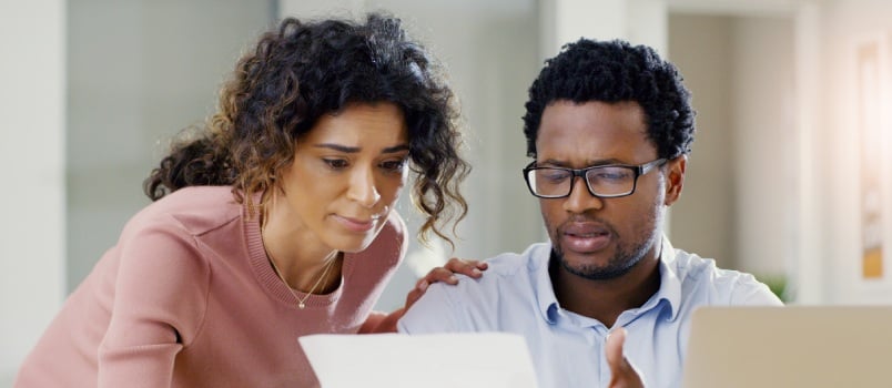 Young couple soring finance problem