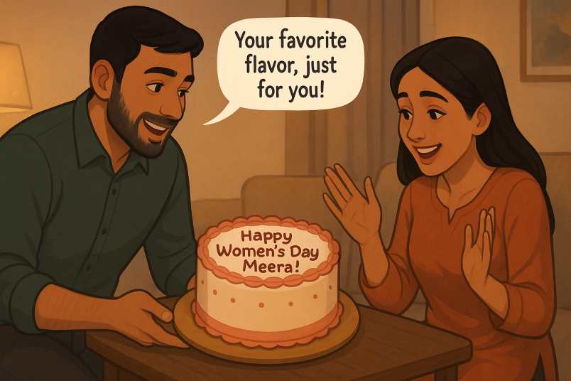 Couple celebrating with cake