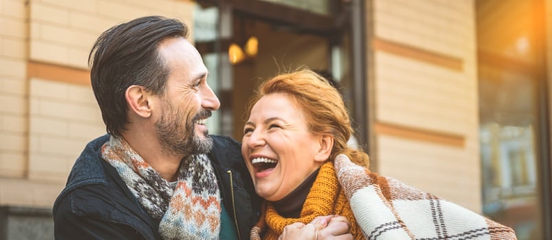 Young couple dating cafe