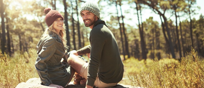 Happy couple on hiking trip