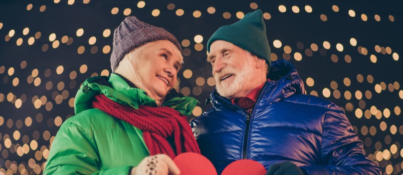 Old married couple celebrating valentine day