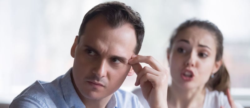 Husband tired wife scolding lecturing