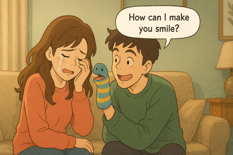 Goofy couple consoling