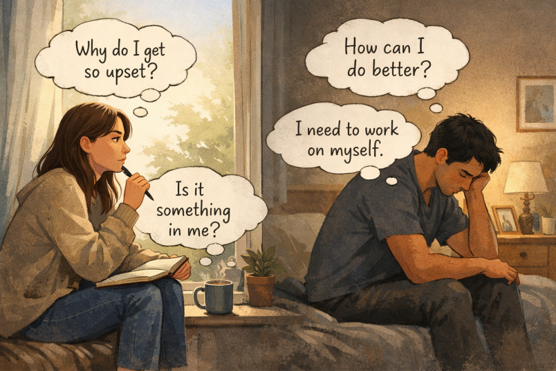 Man and woman anxious thoughts