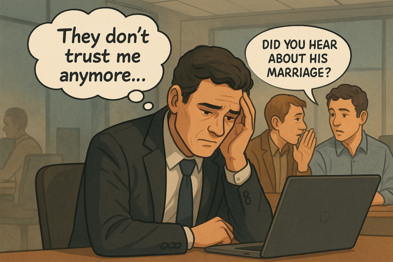 Man facing workplace gossip