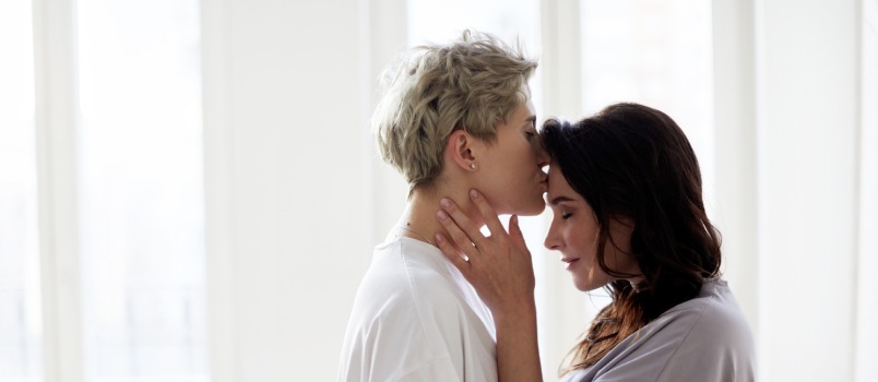 Lesbian couple kissing