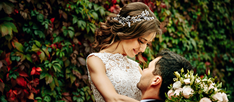Happy groom and bride on their big day