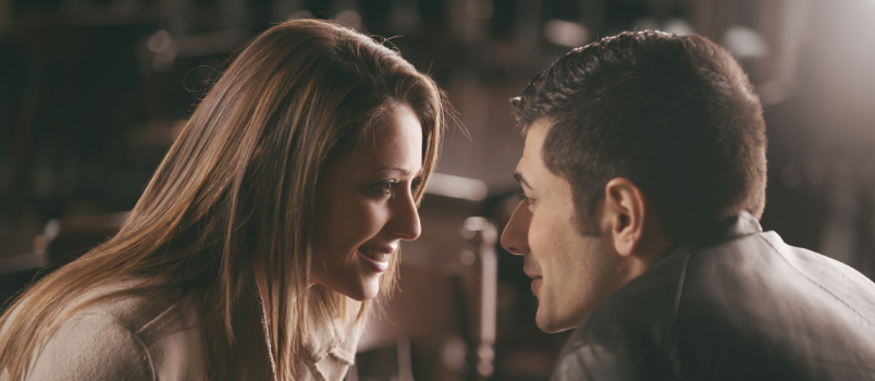 Romantic couple staring at each other