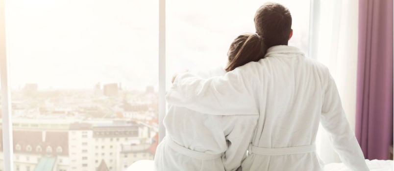 Young couple looking out