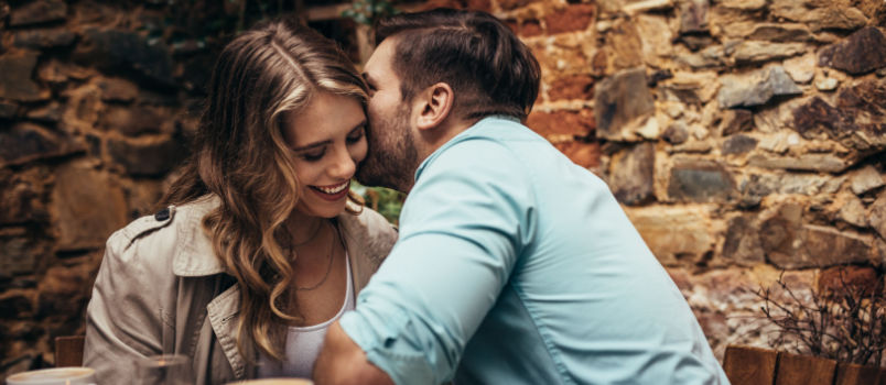Man kissing women in cafe
