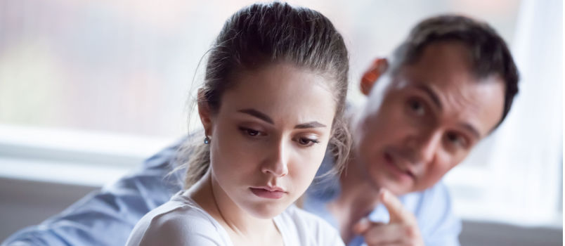 Frustrated wife listening