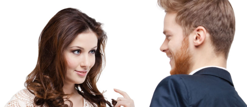 Pretty women looks silly her boyfriend