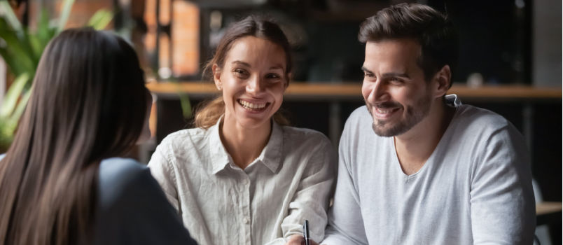 Young couple customer ready sign