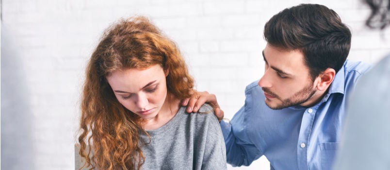 Husband confronting his depressed wife