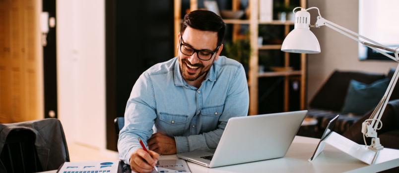Young man working at home