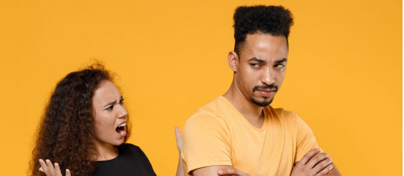 Women yelling on man