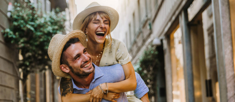 Couple tourist fun walking