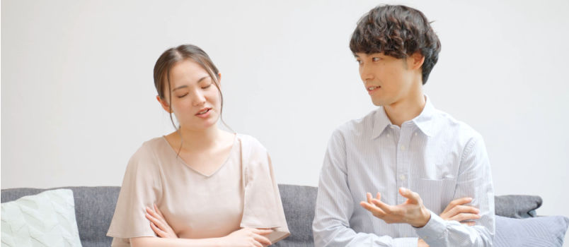 Couple talking living room