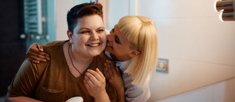 Lesbians' couple kissing