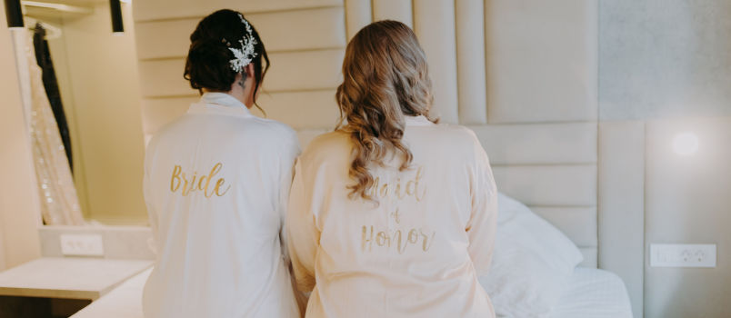 Rare view of bride and her maid